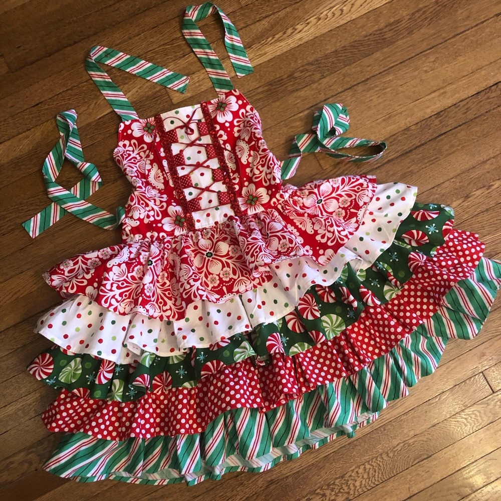 GORGEOUS Girls Full Ruffle skirt Christmas dress size 8-10 Custom boutique - Picture 3 of 11